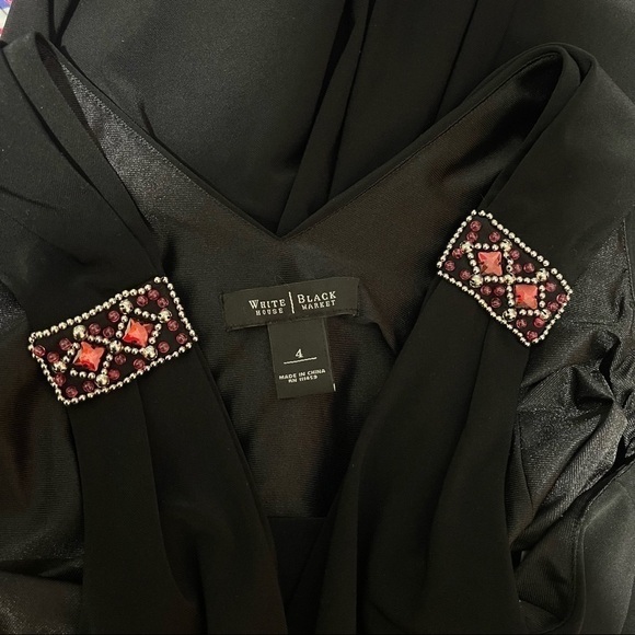 White House Black Market Draped V Neck Dress with Pink Crystal Accents 4 Small - Picture 9 of 10